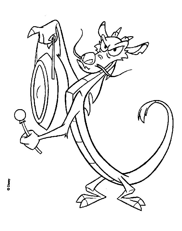 coloriage mushu sonne le gong